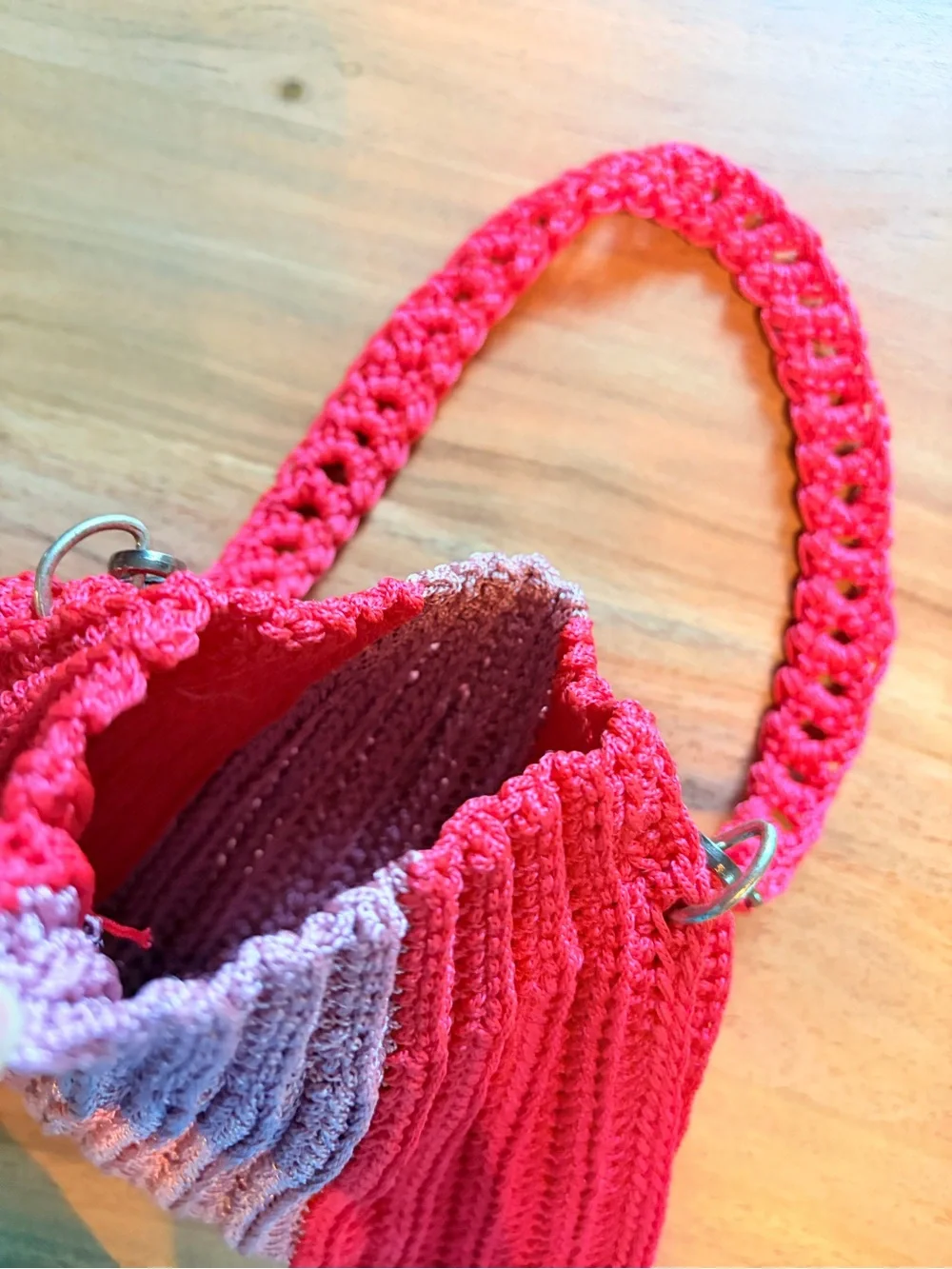 Handmade Crochet Pink Red Shoulder Bag